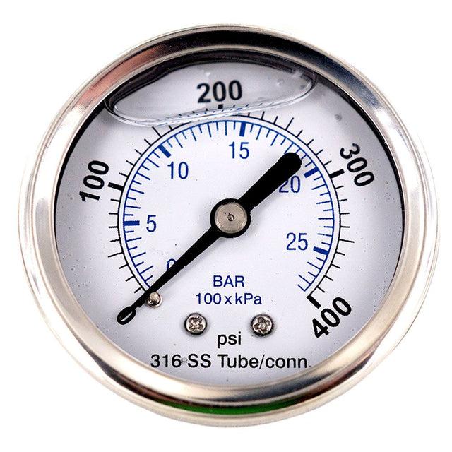 Water Pressure Gauge 400 PSI, 1/4" MPT, 2.0" Plastic Dial, SS Case