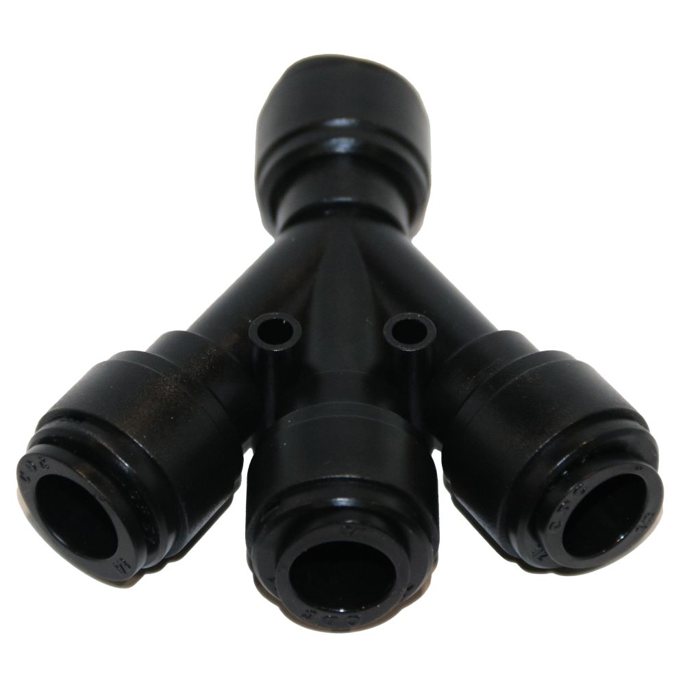 NeoFit Acetal Black Three Way Divider 1/2" tube x 1/2" tube