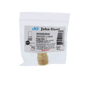 John Guest Brass Male Stem Adapter NPT - 3/4 CTS x 3/4 NPT