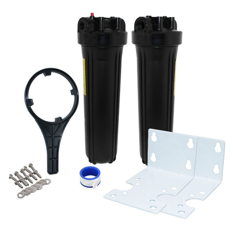 20" Big Flow Twin Parallel Filter Housing DIY - Black Cap/Black Sump 1" PR, Wrench