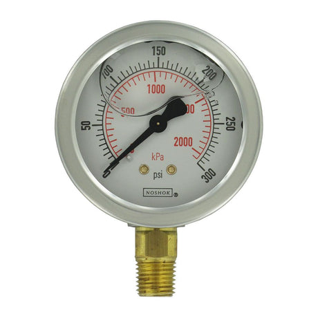 NOSHOK Bottom Mount 2.5" Water Pressure Gauge 0-300 PSI, SS, 1/4" NPT