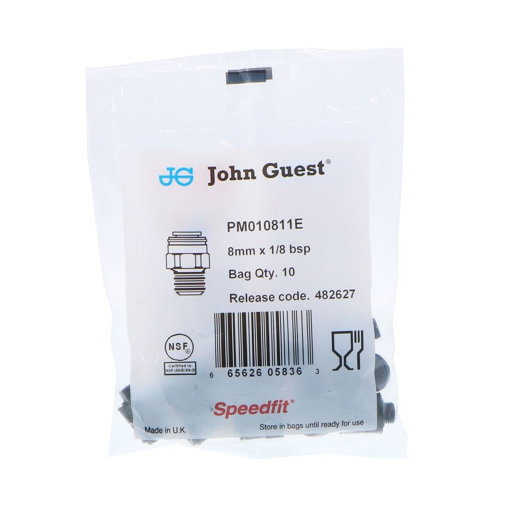 John Guest Male Connector BLACK ACETAL - 8mm x 1/8 BSPP