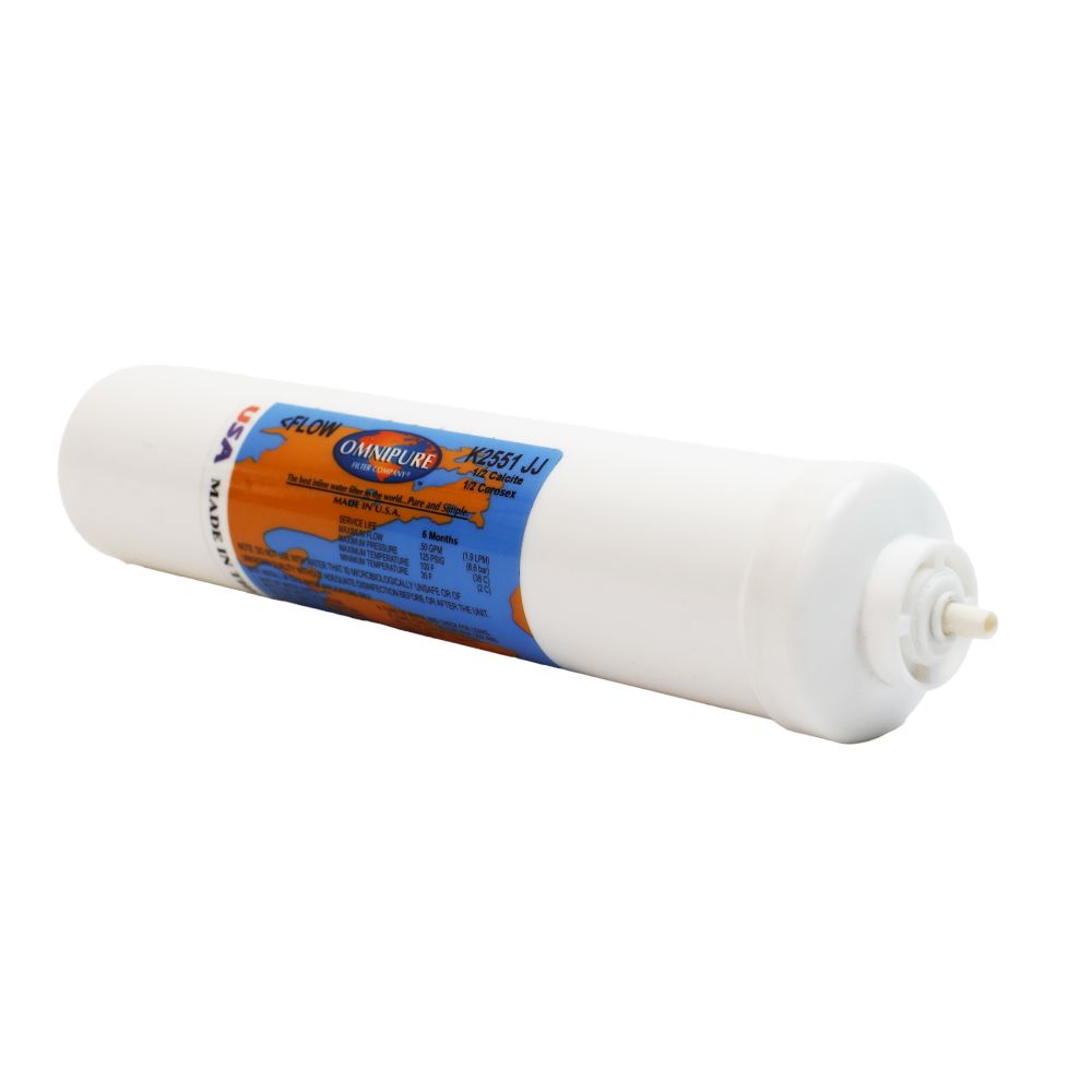 Omnipure Inline K2551-C/C-JJ 50% Calcite, 50% Corosex - 10" x 2" Filter - 1/4" Quick Connect