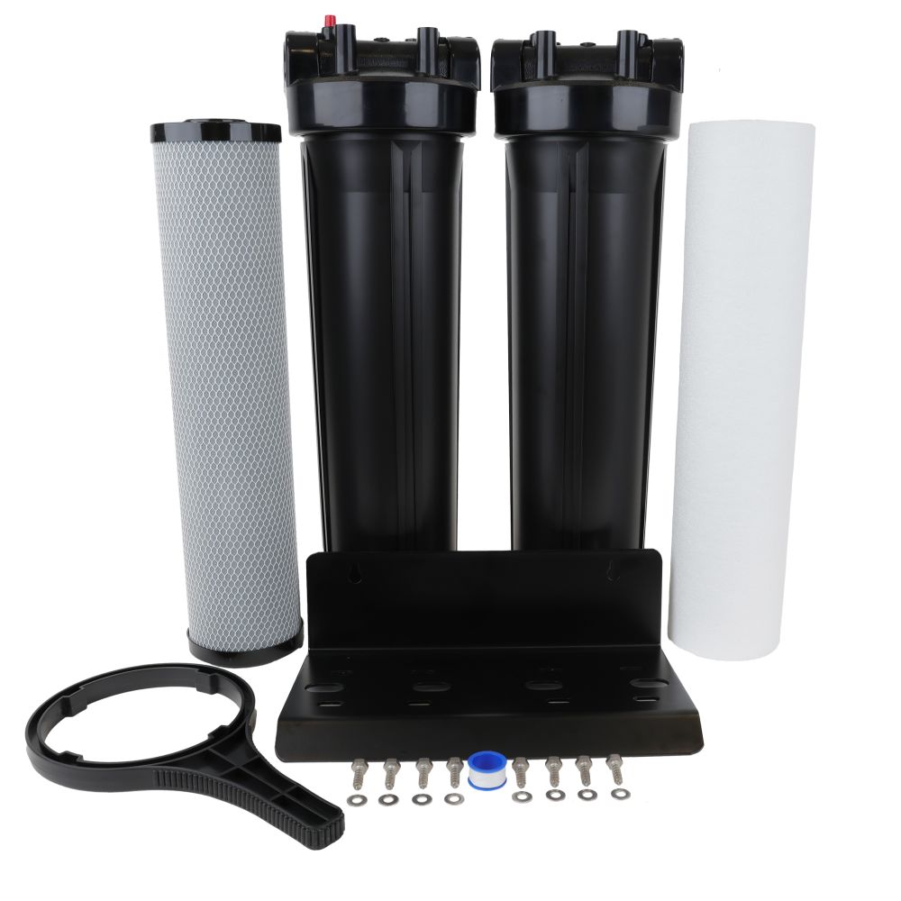 Whole House Water Filter System, 4.5" x 20" Twin Series Filtration Universal Housing - 1” RPT Port