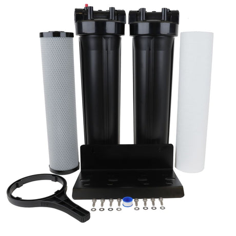 Whole House Water Filter System, 4.5" x 20" Twin Series Filtration Universal Housing - 1” RPT Port