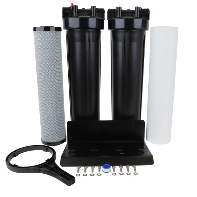 Whole House Water Filter System, 4.5" x 20" Twin Series Filtration Universal Housing - 1” RPT Port