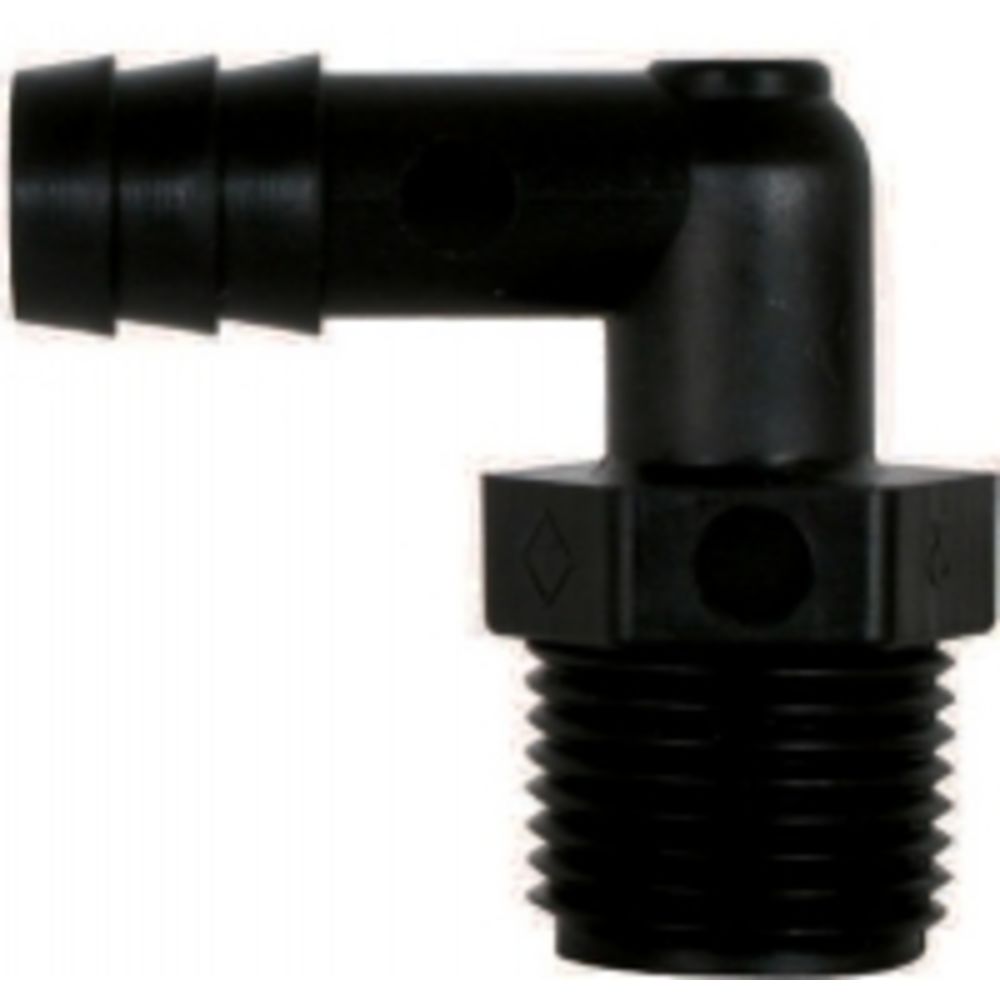 Male Elbow Barb Connector Black PP - 1/4 ID x 1/4 MNPT