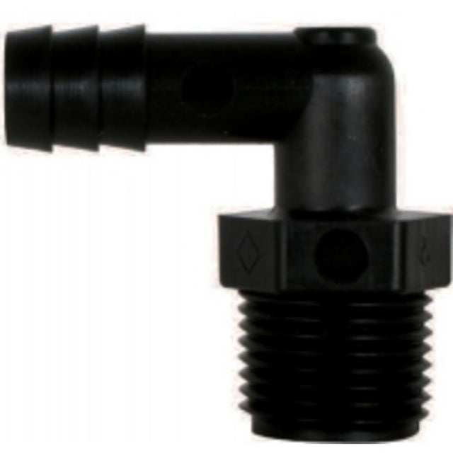 Male Elbow Barb Connector Black PP - 1/4 ID x 1/4 MNPT