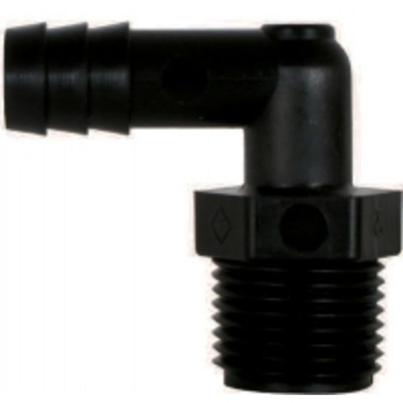 Male Elbow Barb Connector Black PP - 1/4 ID x 1/4 MNPT