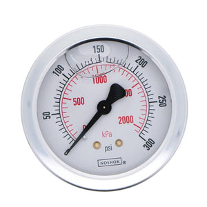 NOSHOK Center Mount 2.5" Water Pressure Gauge 0-300 PSI, SS, 1/4" NPT