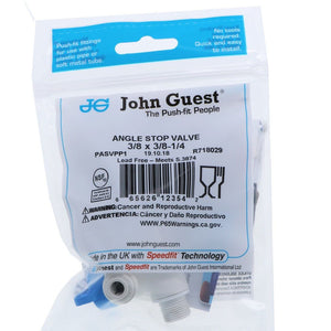 John Guest Plastic Angle Stop Adapter Valve Lead-Free - 3/8 x 3/8 x 1/4