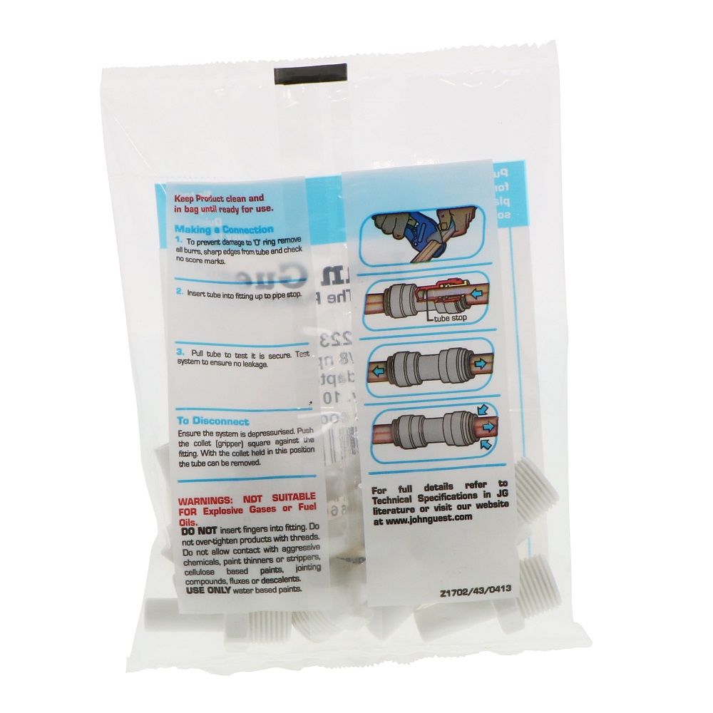 John Guest Stem Adapter Polypro  - 3/8 x 3/8 NPTF