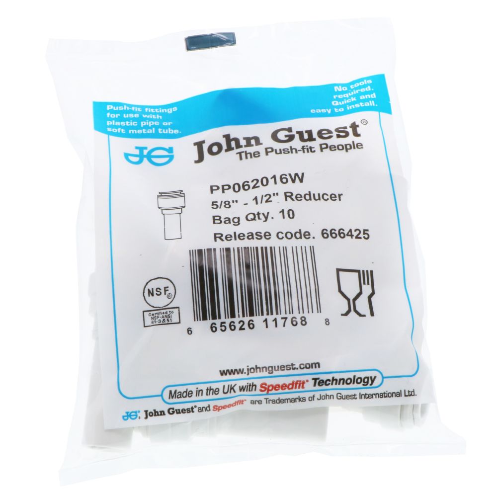 John Guest Reducer Stem Polypro - 5/8 OD [1/2 CTS] Stem x 1/2