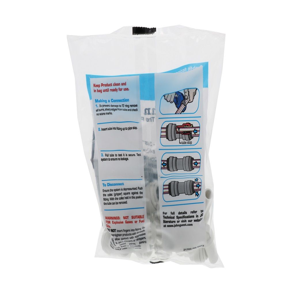 John Guest Stem Elbow Connector Polypro - 3/8 Stem x 3/8