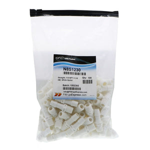 FitQuik Nylon Thread to Tube Straight Fitting - 1/4 NPT to 3/8 Hose Barb - White