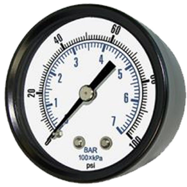Water Pressure Gauge 160 PSI, 1/4" MPT, 2.0" Plastic Dial, Center Mount, SS Case