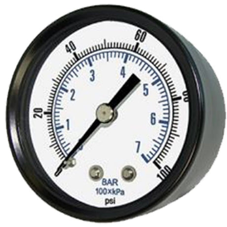 Water Pressure Gauge 160 PSI, 1/4" MPT, 2.0" Plastic Dial, Center Mount, SS Case