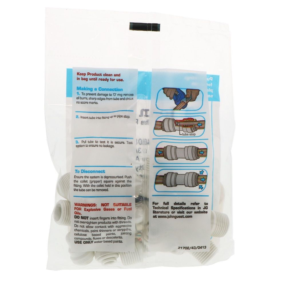 John Guest Fixed Elbow NPTF Polypro - 1/4 x 3/8 NPTF