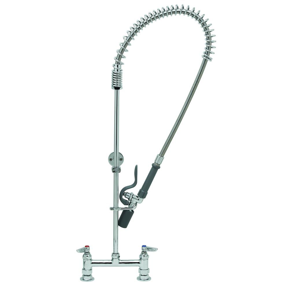 T&S Brass B-0123-BC Easyinstall Deck Mount Pre-Rinse Faucet w/ 8" Centers, 44-13/16" H, Low Flow Spray Valve and Wall Bracket