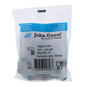 John Guest Fixed Elbow NPTF - 3/8 x 3/8  NPTF