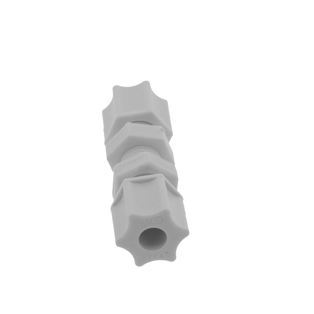 JACO 20-4-P-O Polypropylene Bulkhead Union 1/4 OD Tube x 1/4 OD Tube