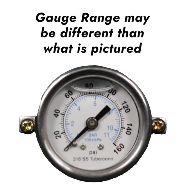 Water Pressure Gauge 300 PSI, 1/4" MPT, 2.5" Plastic Dial, Center Back Uclamp, SS Case