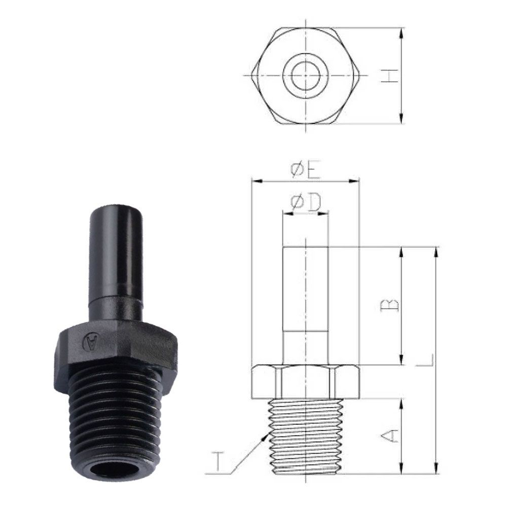 neoFit - Control Valve Union Connector Black Acetal Copolymer - Tube OD 3/8