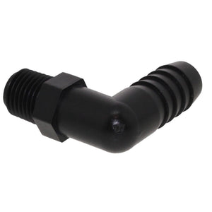 Male Elbow Barb x Male NPT - 1/2" HB x 3/8" MNPT - Black Polypropylene