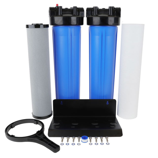 Whole House Water Filter System, 4.5" x 20" Twin Filtration Universal Housing 1” RPT Port