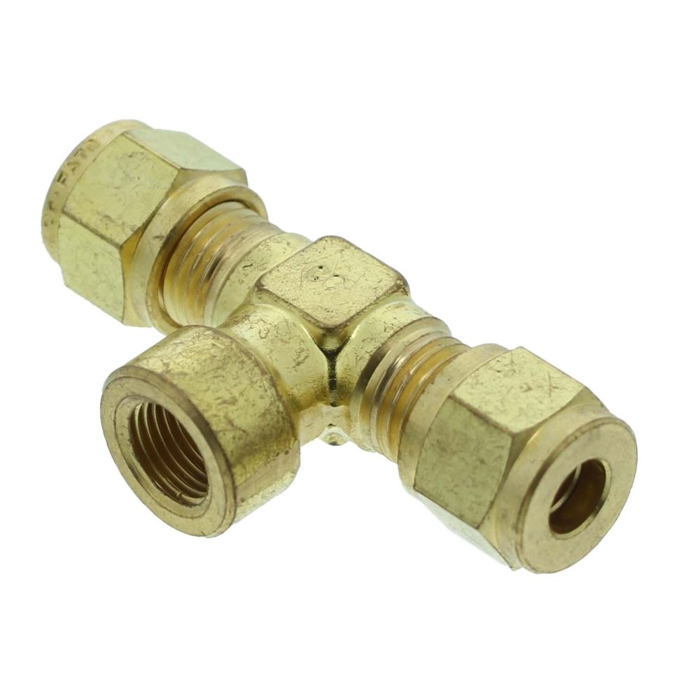 Brass Compression Female Branch Tee - 1/4 compression x 1/4 compression x 1/8 FPT