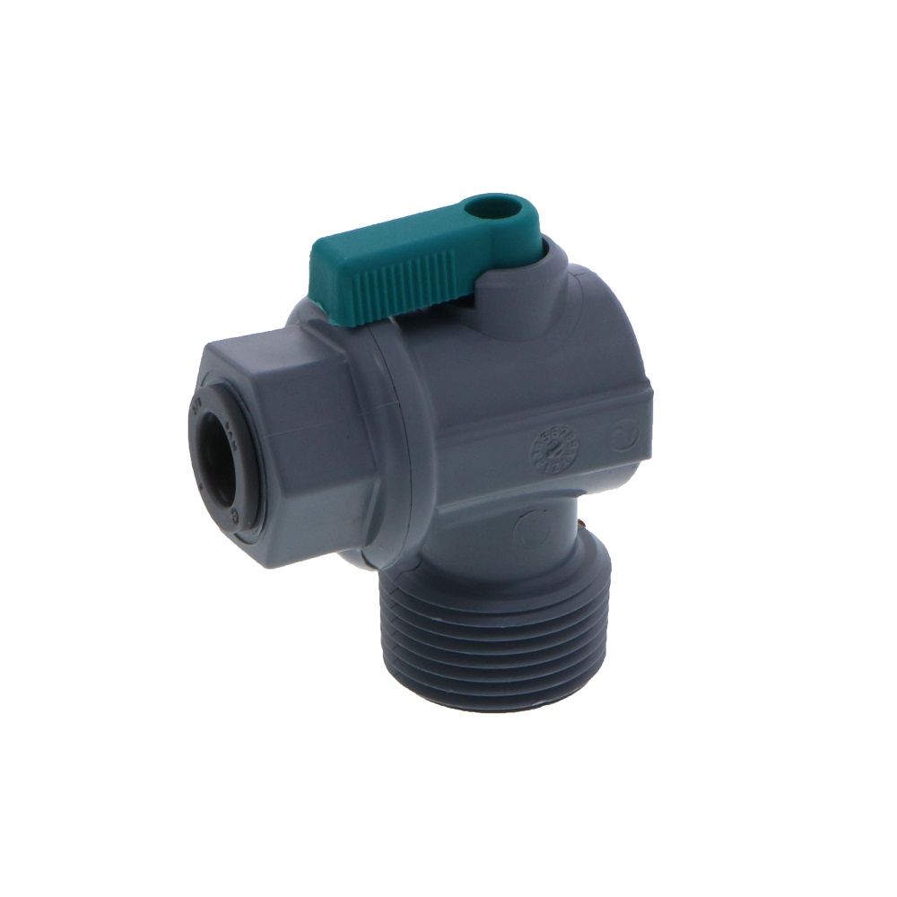 Shut-Off Valve-PVC Elbow Male NPT - 3/8 Push-in x 3/4 Male NPT