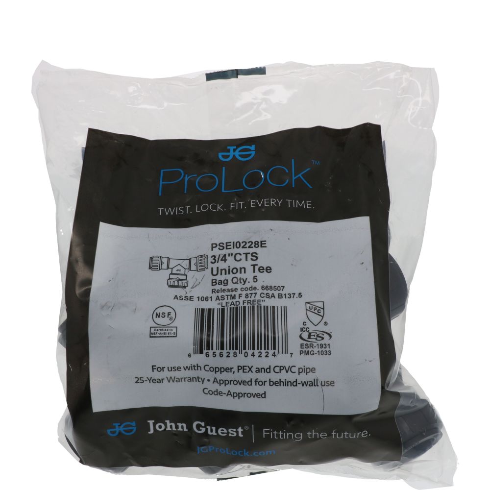 John Guest ProLock Black Union Tee - 3/4 CTS
