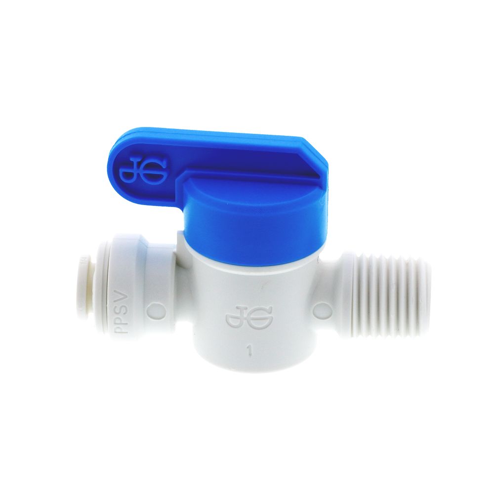 John Guest Shut-Off Valve Polypro Male NPTF - 1/4 Tube x 1/4 Male NPTF 