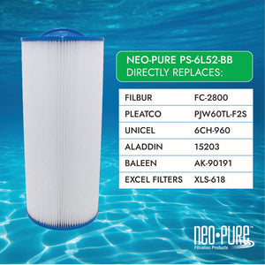 Neo-Pure PS-6L52-BB Pool and Spa Filter 6-3/4" x 15-1/2"