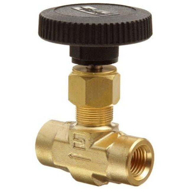 Parker 4F-V6LR-B V6 Series Inline Brass Needle Valve 1/4 FPT Blunt Stem with Hand Wheel