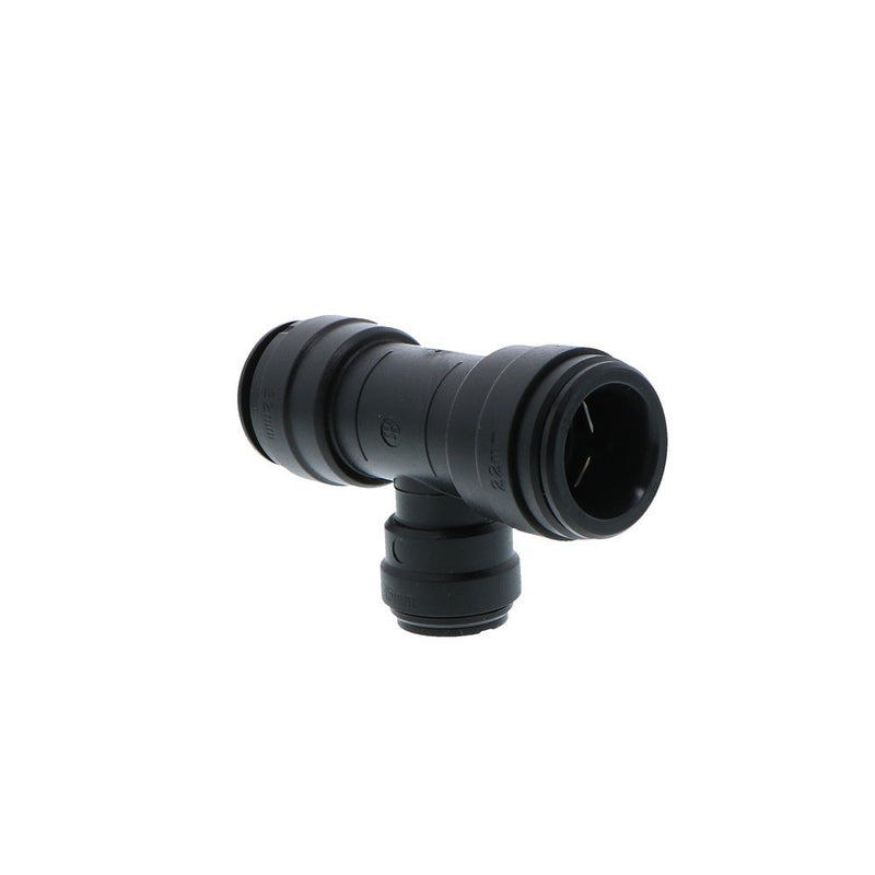 John Guest Reducing Tee BLACK ACETAL - 22mm x 22mm x 15mm