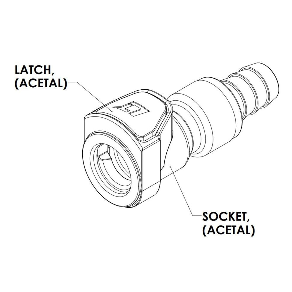 LinkTech 50AC Series Straight Female, Non-valved, 3/8" HB, Natural Acetal Long Body