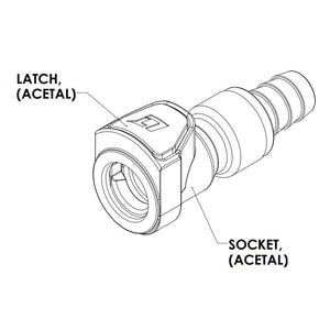 LinkTech 50AC Series Straight Female, Non-valved, 3/8" HB, Natural Acetal Long Body