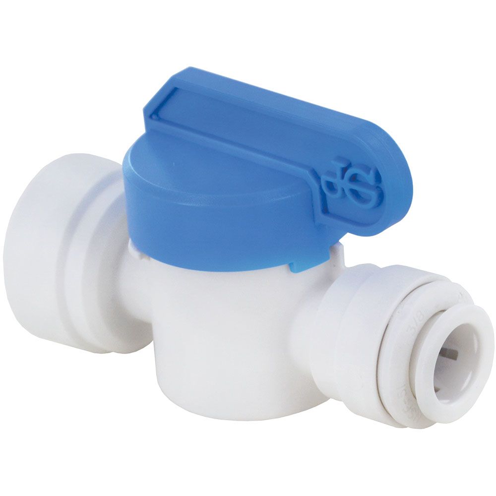 John Guest Shut-Off Valve Polypro Female NPTF - 3/8 Tube x 3/8 NPTF Female