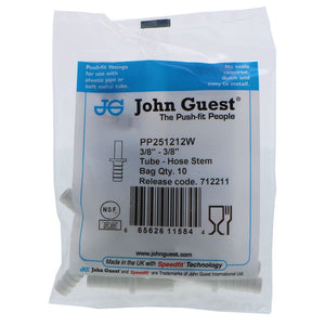 John Guest Polypro Tube to Hose Stem - 3/8 OD Stem x 3/8 ID Barb