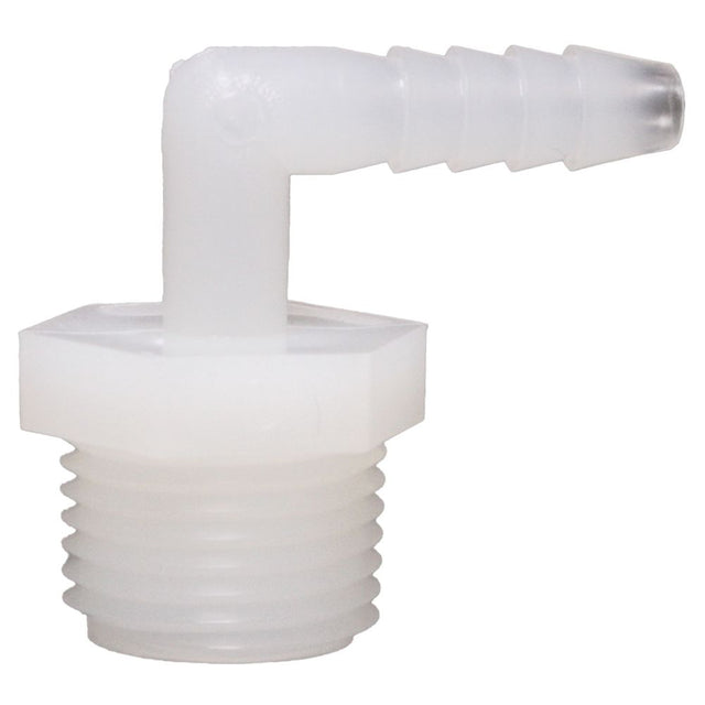 Male Elbow Barb x Male NPT - 1/4" HB x 1/2" MNPT - Natural Nylon