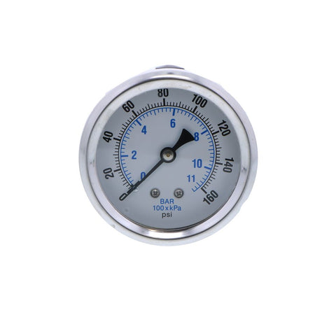 Water Pressure Gauge 160 PSI, 1/4" MPT, 2.5" Plastic Dial, Center Mount, SS Case