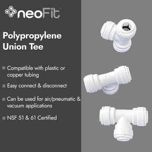 NeoFit - Polypropylene Natural White Union Tee- 1/4" tube OD