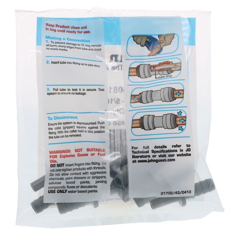 John Guest Stem Barb Connector  - 1/4 OD Stem x 5/16 ID Barb