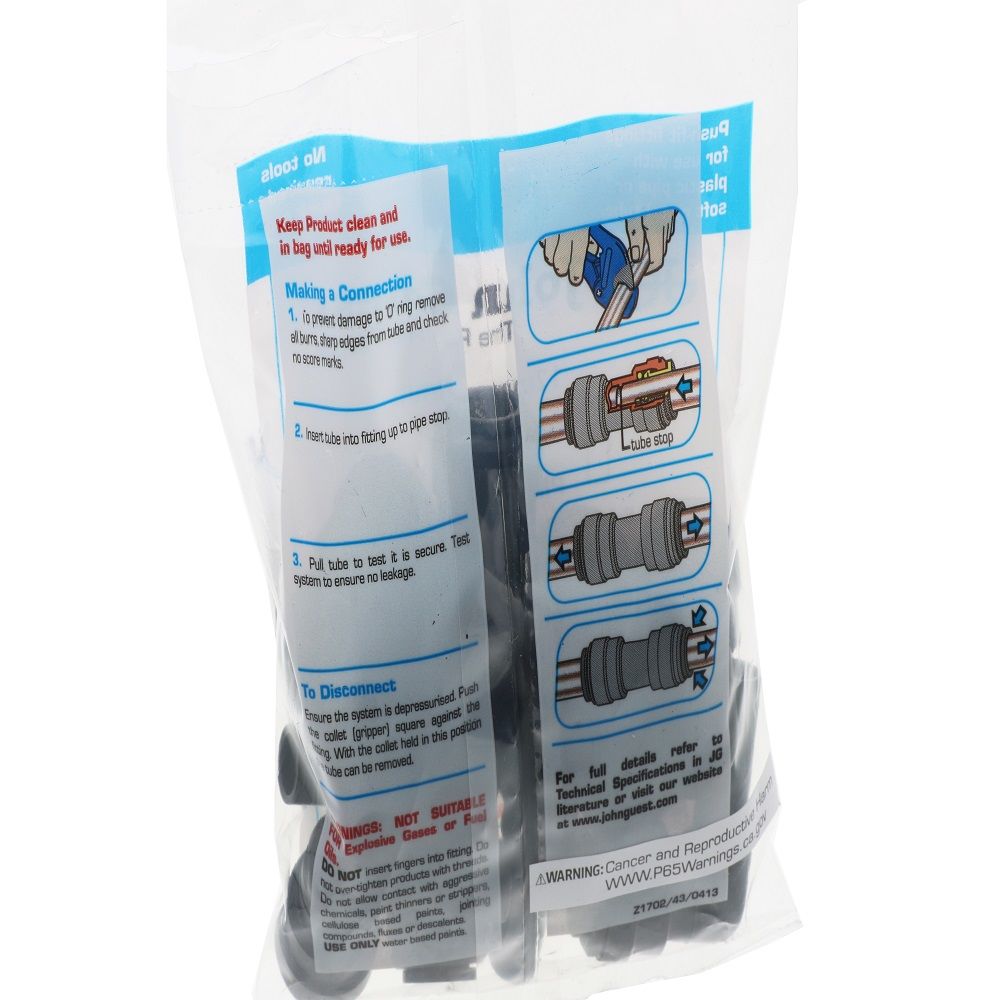 John Guest Stem Elbow BLACK ACETAL - 12mm x 12mm OD Stem