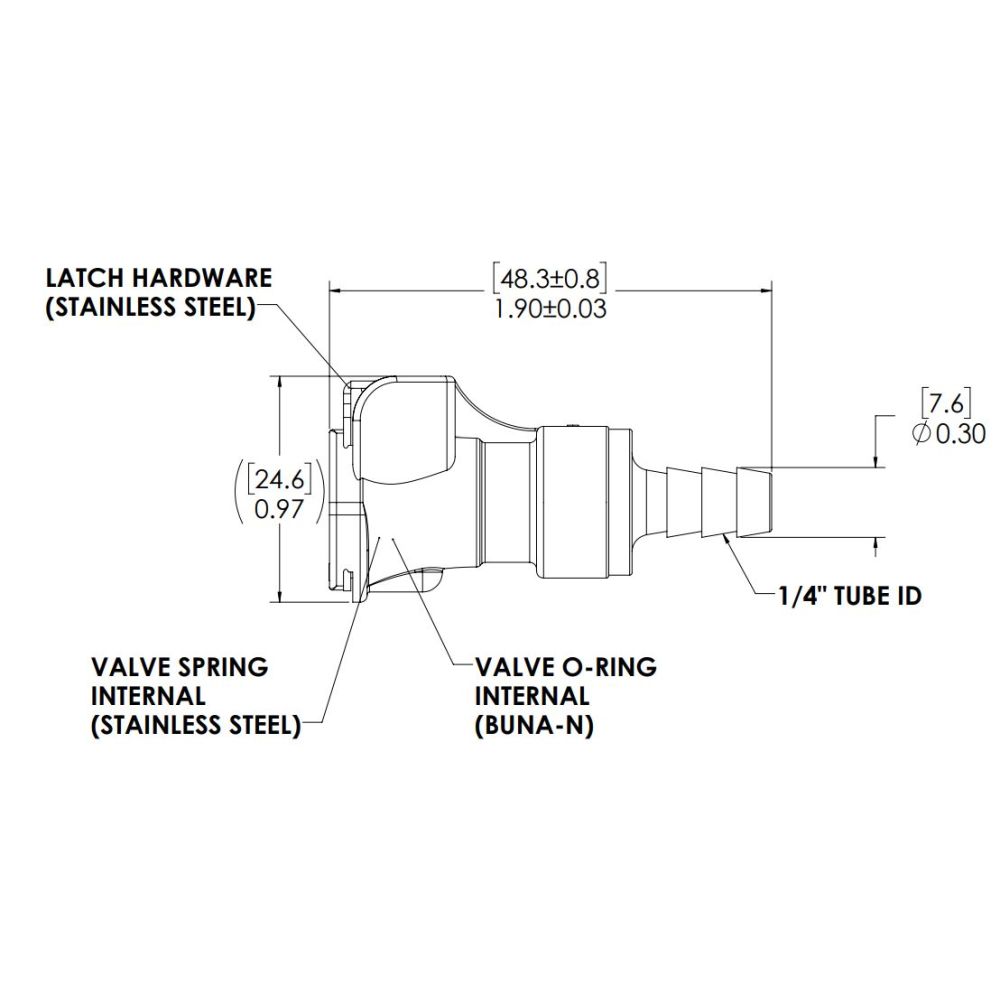 LinkTech 1/4 Hose Barb Valved IL Acetal Coupling Body [PLCD17004]
