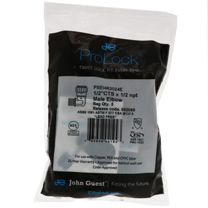 John Guest Black Male Fixed Elbow - 1/2 CTS x 1/2 MPT