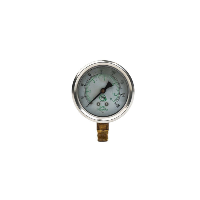 Water Pressure Gauge 160 PSI, 1/4" MPT, 2.5" Dial, Lower Back Mount, SS Case, ASME Certified
