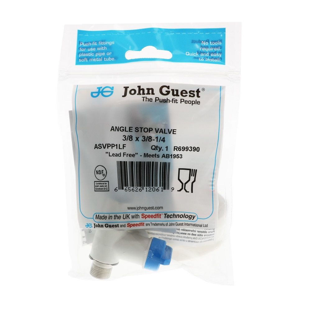 John Guest Angle Stop Adapter Valve Lead-Free - 3/8 x 3/8 x 1/4