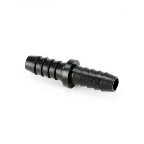 Union Barb Connector with Stop ¼ Barb x ¼ Barb, Polypro Black